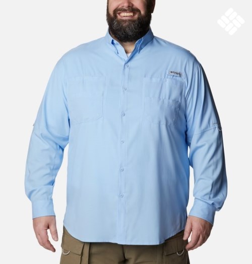 Men's Columbia PFG Tamiami II Long Sleeve Shirts Light Blue | Plus Size CA-TLAC1